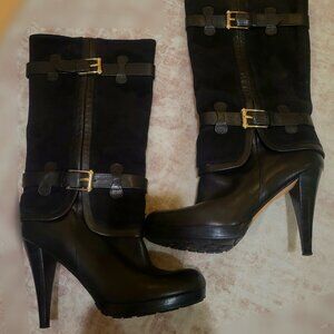 Cole Haan Black Heeled Boots "Kennedy" Leather & Suede